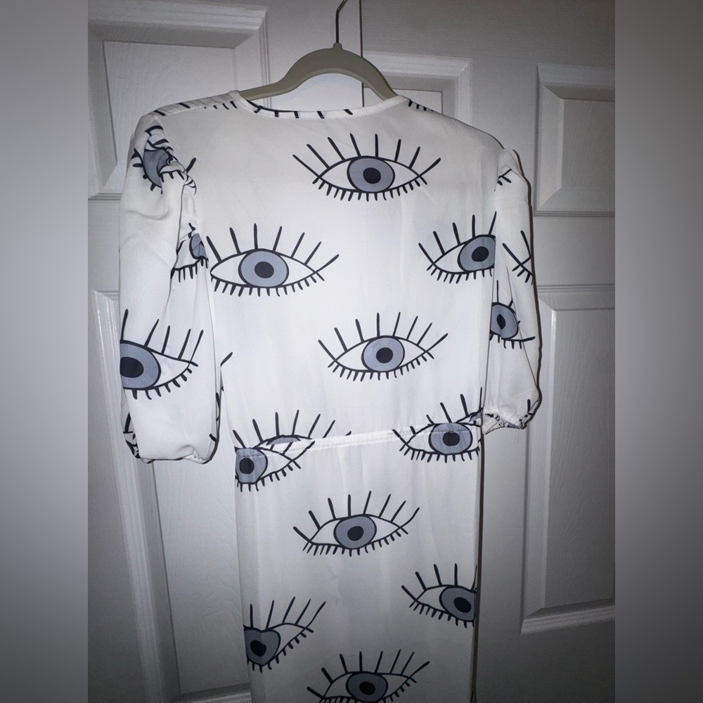 💥SALE Evil Eye Midi Dress/Beach Cover-up Boho Tie Front Small/Med - Picture 10 of 12